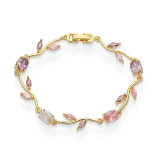 Wholesale Jewelry Elegant Luxurious Romantic Branches And Leaves Flower Copper Zircon 18K Gold Plated Plating Inlay Handmade Chain Bracelets