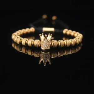 Retro 18K Real Gold Plated 304 Stainless Steel Crown Men Beaded Bracelets